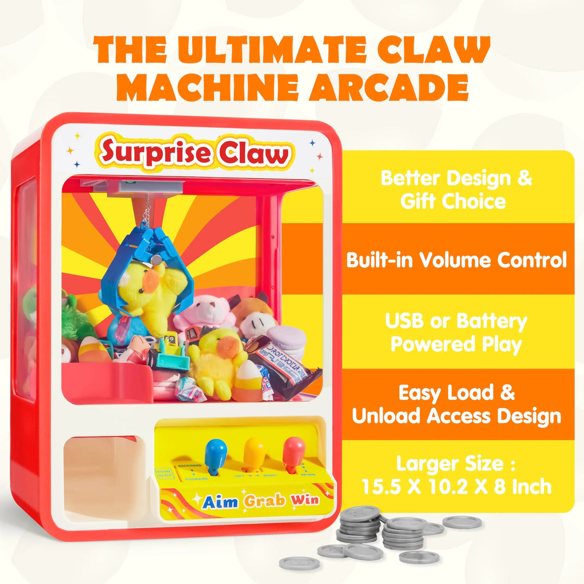 Claw Machine Arcade Toy with LED Light & Adjustable Sound