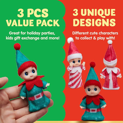 3-Pack Colorful Vinyl Face Plush Dolls for Christmas