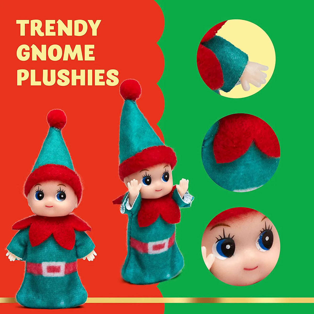 3-Pack Colorful Vinyl Face Plush Dolls for Christmas