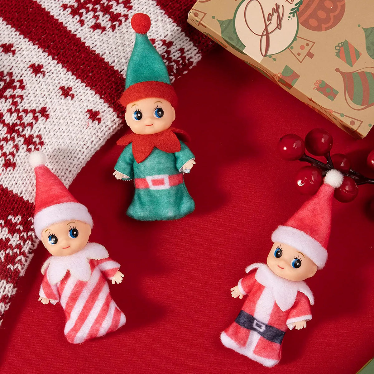 3-Pack Colorful Vinyl Face Plush Dolls for Christmas
