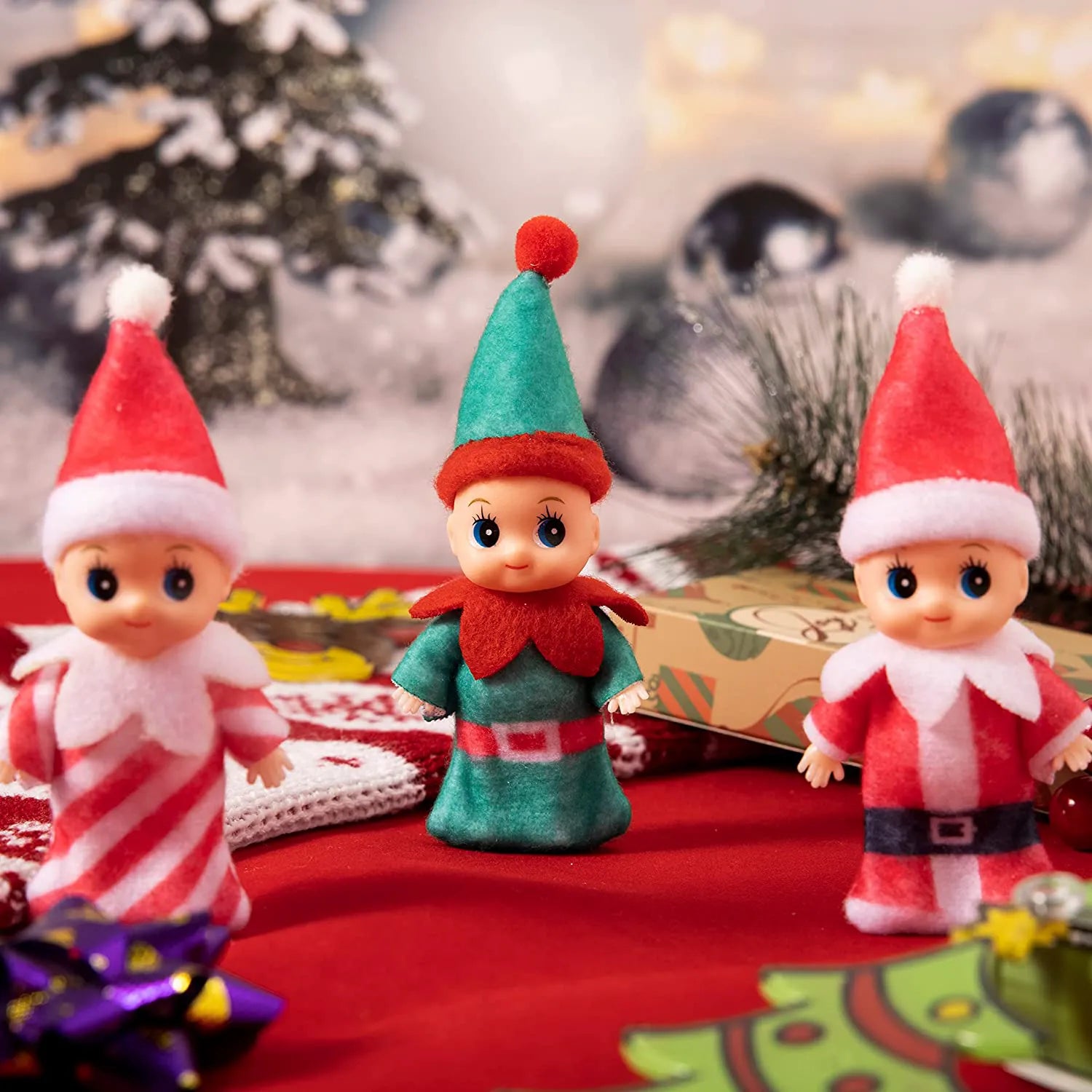 3-Pack Colorful Vinyl Face Plush Dolls for Christmas