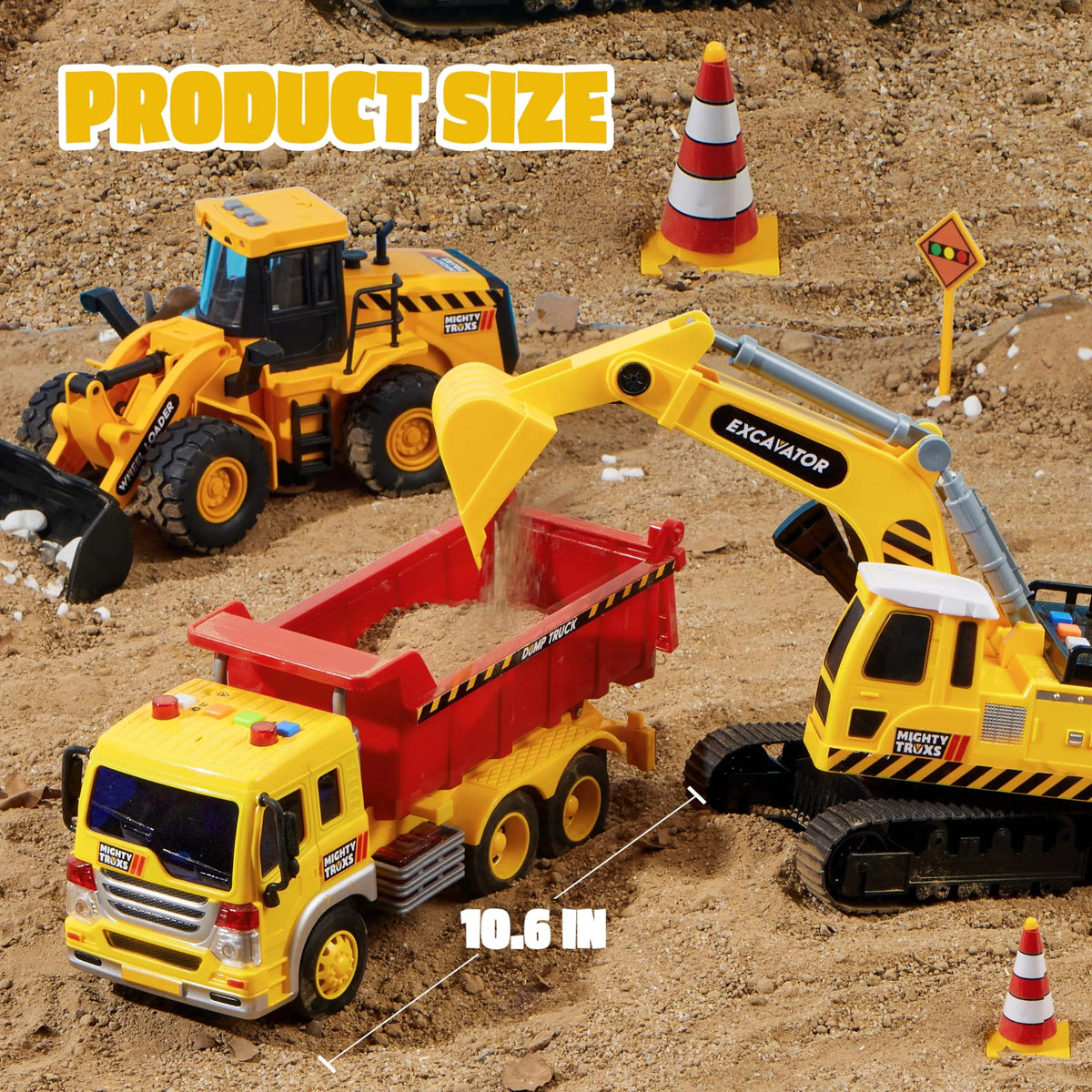Construction Site Play Set with Excavator, Dump Truck, and Loader