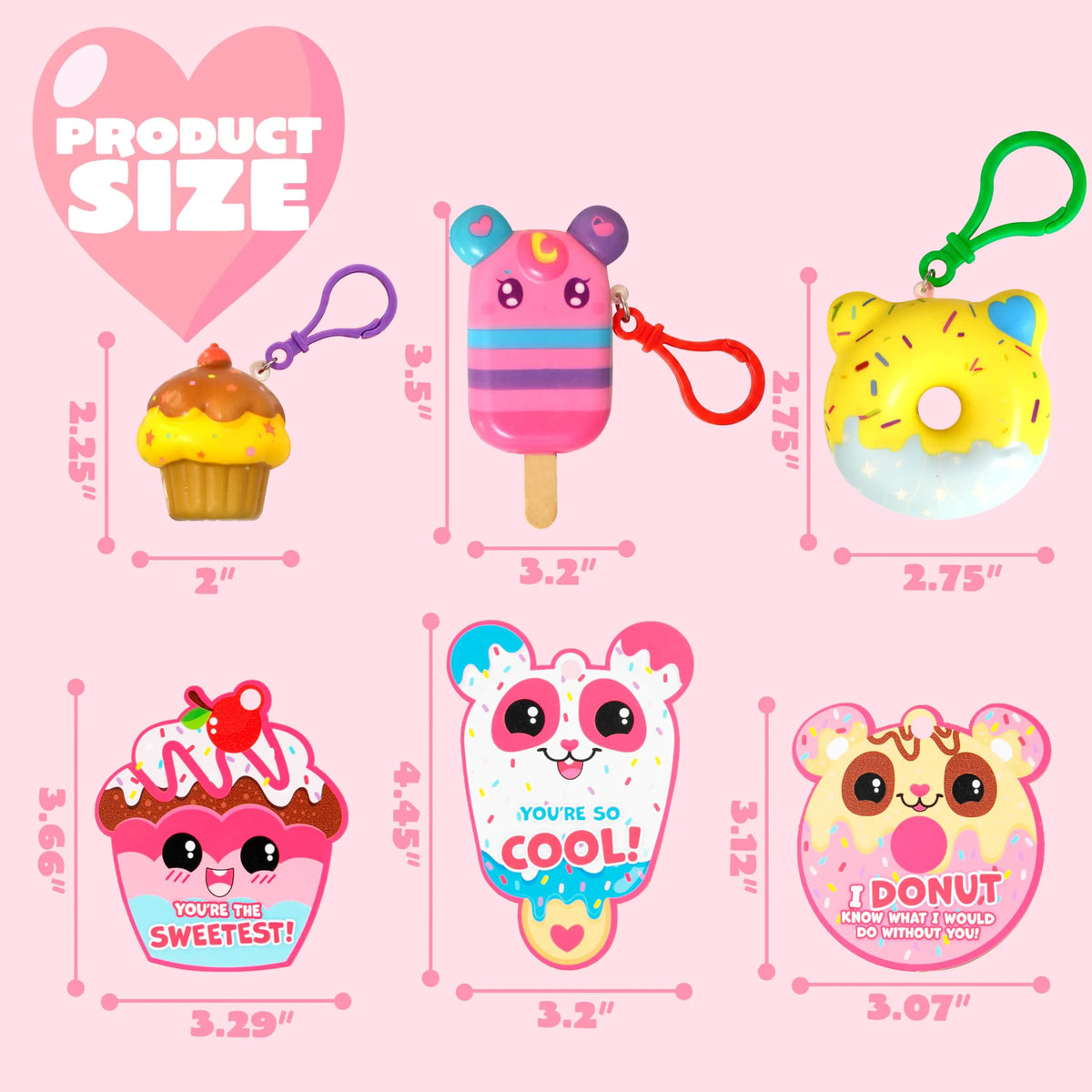28-Piece Dessert Squishy Toy Keychains with Valentine's Day Cards for Kids