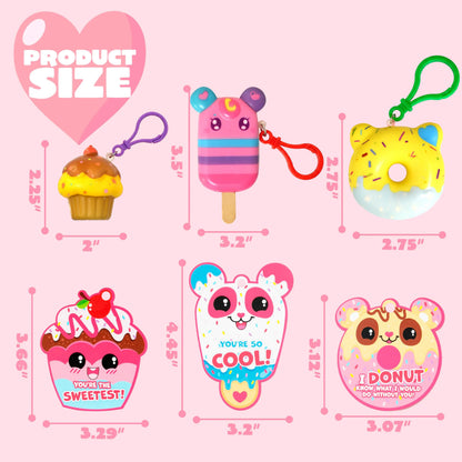 28-Piece Dessert Squishy Toy Keychains with Valentine's Day Cards for Kids