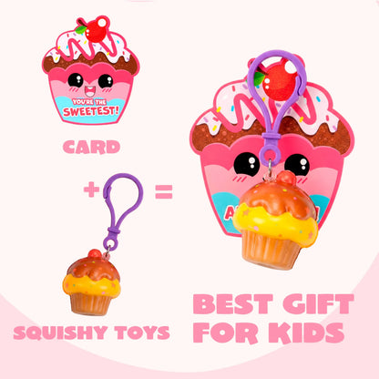 28-Piece Dessert Squishy Toy Keychains with Valentine's Day Cards for Kids