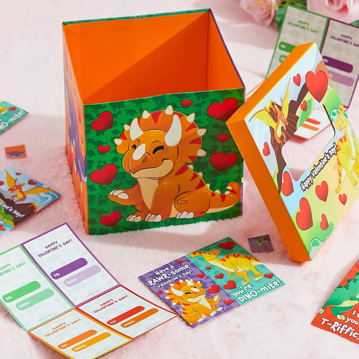 Dinosaur Valentine's Day Mailbox and Cards Set