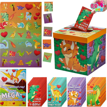 Dinosaur Valentine's Day Mailbox and Cards Set