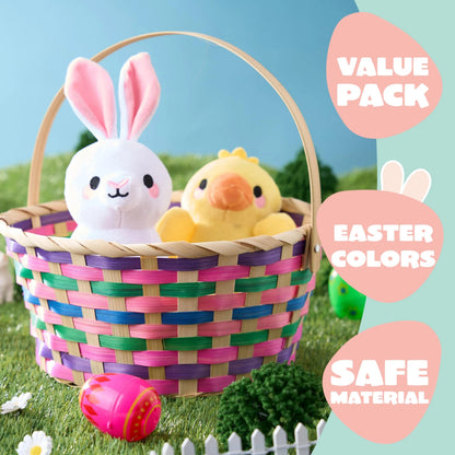 Easter Round Bamboo Woven Goodie Basket with Folding Handle