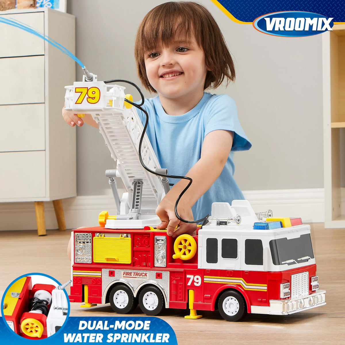 Extra Large Fire Truck Toy for Boys with 33-Inch Ladder, Gift for Ages 3+