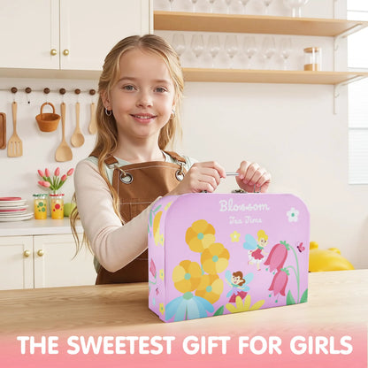 Fairy Blossom Tea Party Set for Girls Ages 3-6 - Leak-Proof Princess Teapot Set with Cups, Plates & Carrying Case