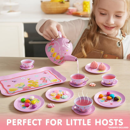 Fairy Blossom Tea Party Set for Girls Ages 3-6 - Leak-Proof Princess Teapot Set with Cups, Plates & Carrying Case