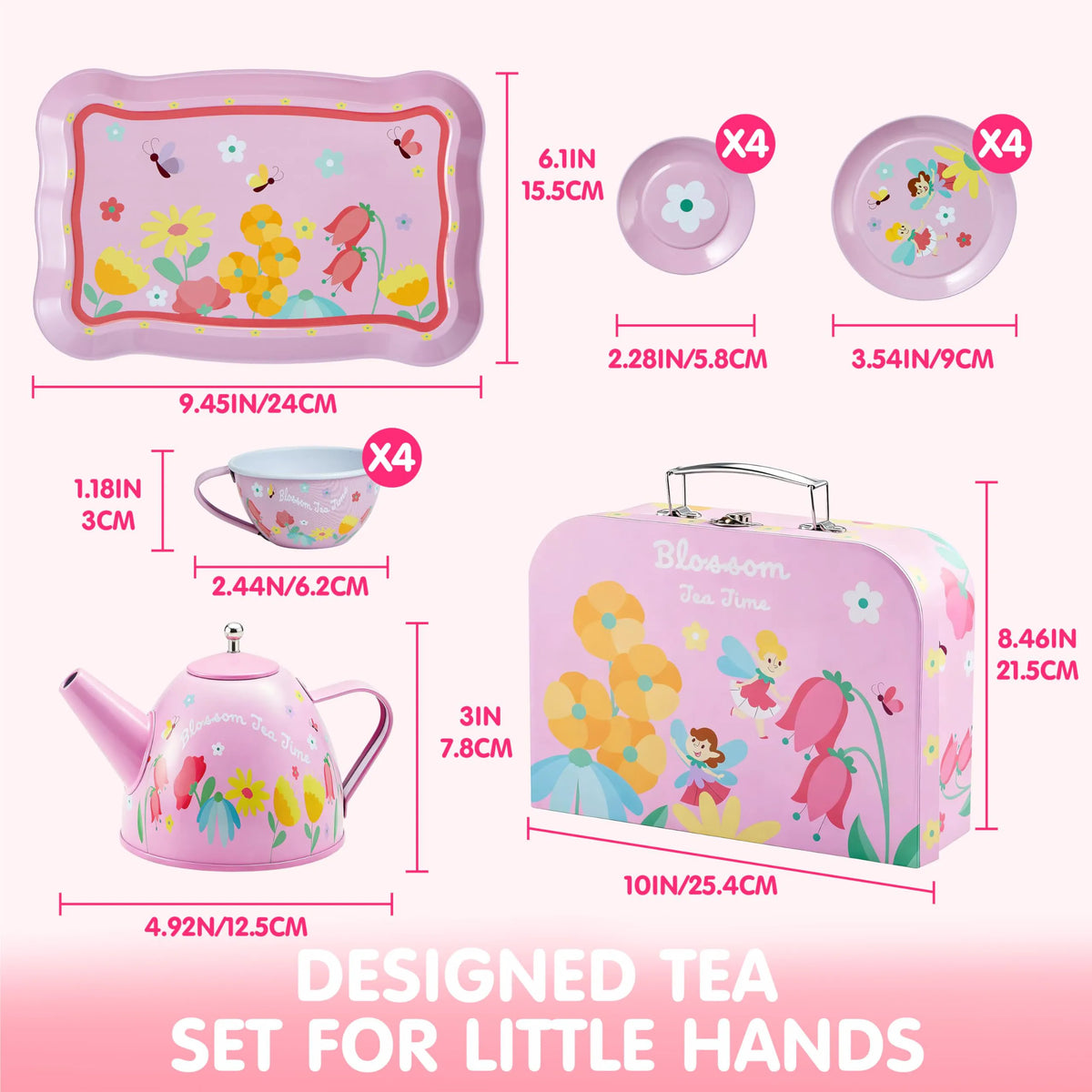 Fairy Blossom Tea Party Set for Girls Ages 3-6 - Leak-Proof Princess Teapot Set with Cups, Plates & Carrying Case