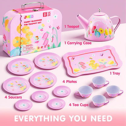 Fairy Blossom Tea Party Set for Girls Ages 3-6 - Leak-Proof Princess Teapot Set with Cups, Plates & Carrying Case