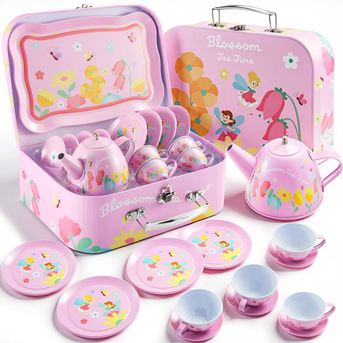 Fairy Blossom Tea Party Set for Girls Ages 3-6 - Leak-Proof Princess Teapot Set with Cups, Plates & Carrying Case