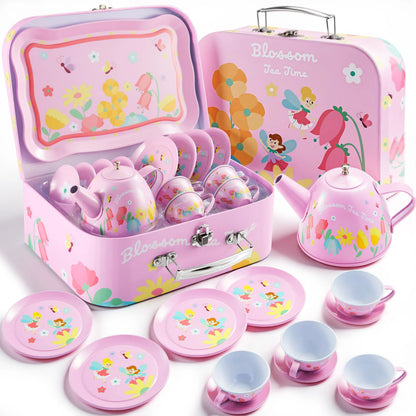 Fairy Blossom Tea Party Set for Girls Ages 3-6 - Leak-Proof Princess Teapot Set with Cups, Plates & Carrying Case