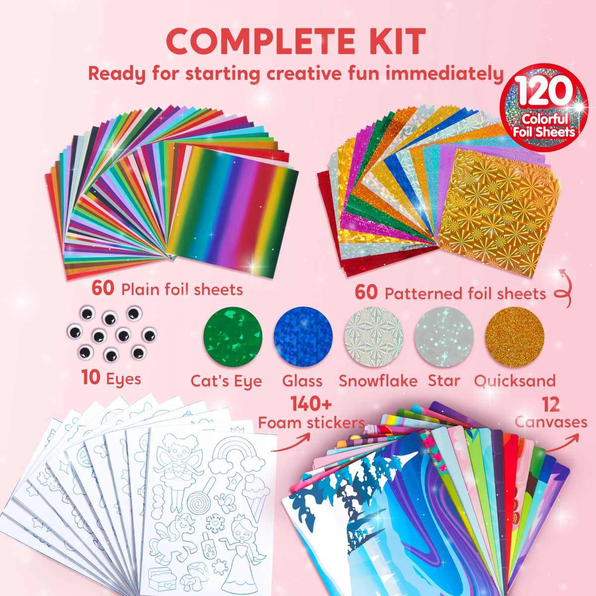 Foil Art Kit for Kids with Foam Stickers - Creative Travel Toys & Birthday Gifts