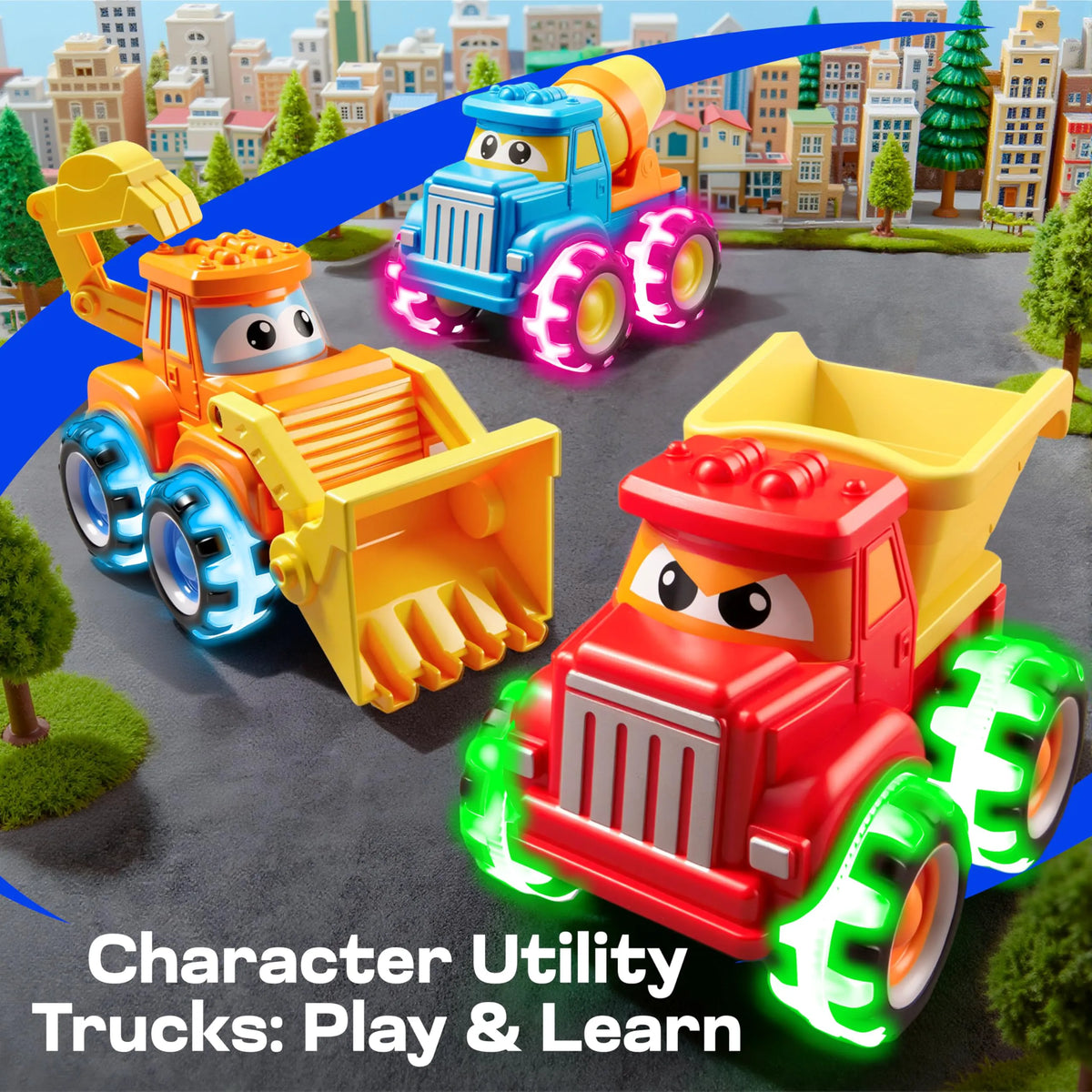 GlowRover 3-Pack Light-Up Construction Monster Truck Toys