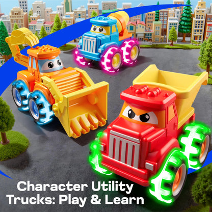 GlowRover 3-Pack Light-Up Construction Monster Truck Toys