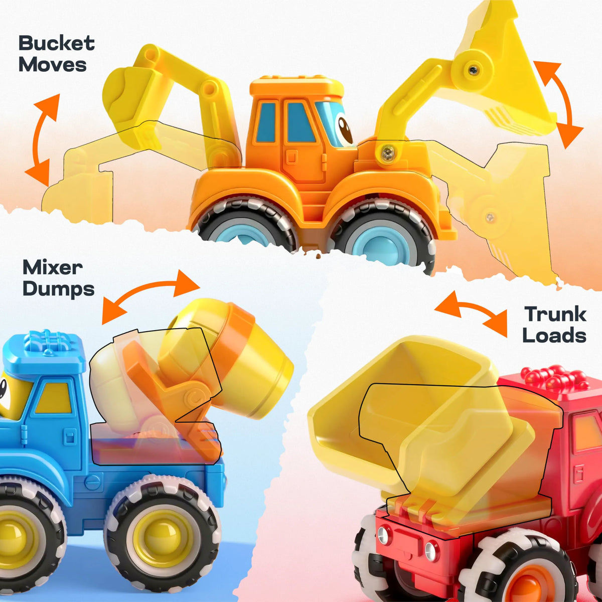GlowRover 3-Pack Light-Up Construction Monster Truck Toys