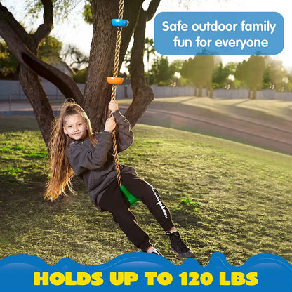 Green Climbing Rope Tree Swing with Platforms and Disc Seat
