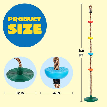 Green Climbing Rope Tree Swing with Platforms and Disc Seat