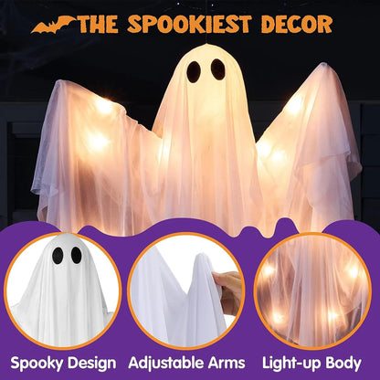Spooky White LED Ghost Hanging Decoration (47in) for Halloween