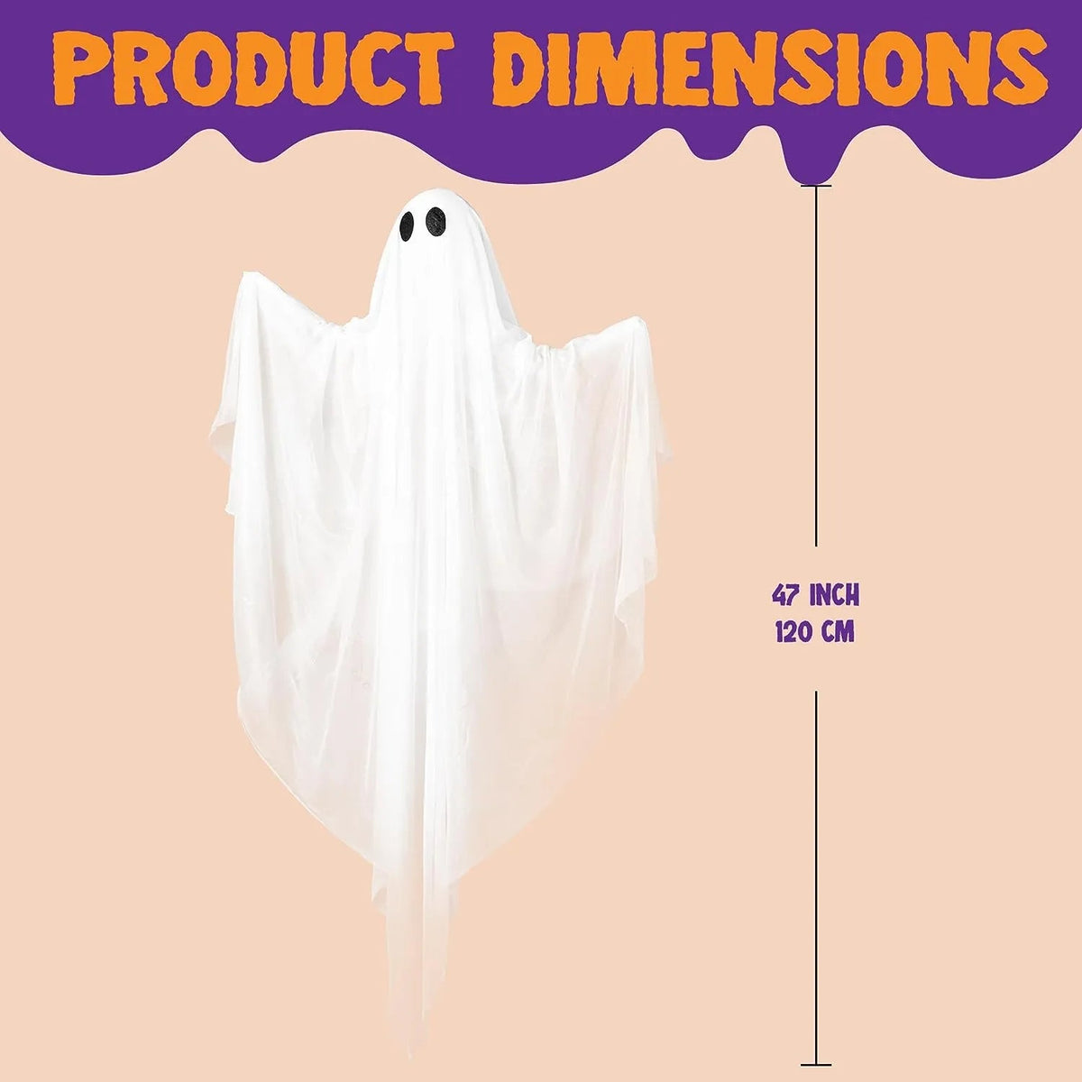 Spooky White LED Ghost Hanging Decoration (47in) for Halloween
