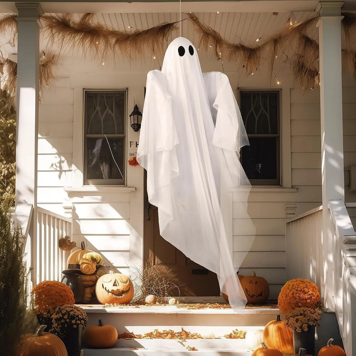 Spooky White LED Ghost Hanging Decoration (47in) for Halloween