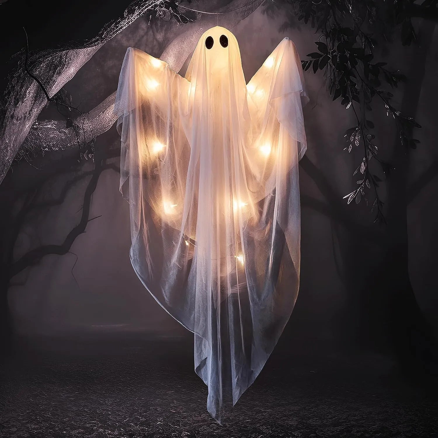 Spooky White LED Ghost Hanging Decoration (47in) for Halloween