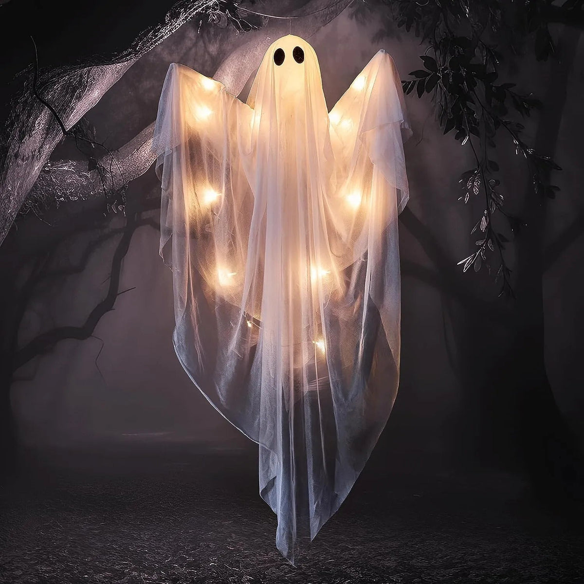 Spooky White LED Ghost Hanging Decoration (47in) for Halloween