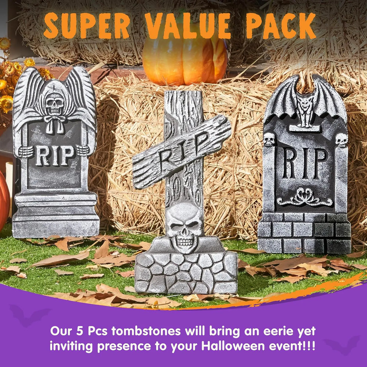 17-Inch Halloween Foam RIP Graveyard Tombstones (5-Pack)