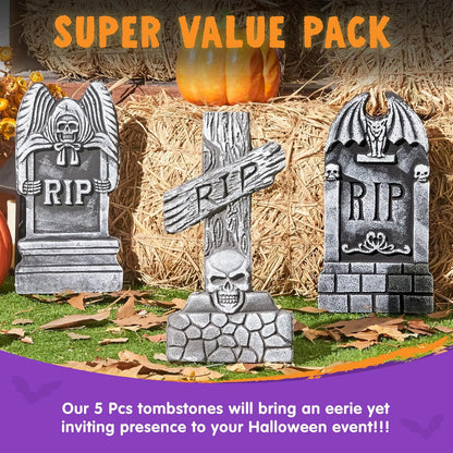 17-Inch Halloween Foam RIP Graveyard Tombstones (5-Pack)