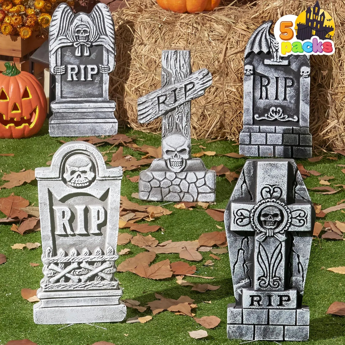 17-Inch Halloween Foam RIP Graveyard Tombstones (5-Pack)