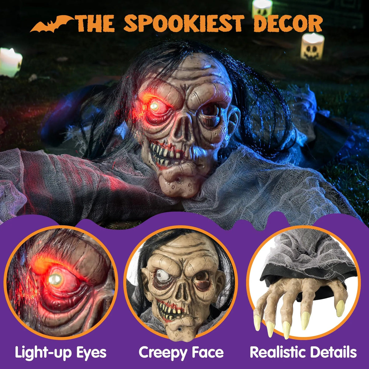 Halloween Animated Zombie Groundbreaker with Decayed Face