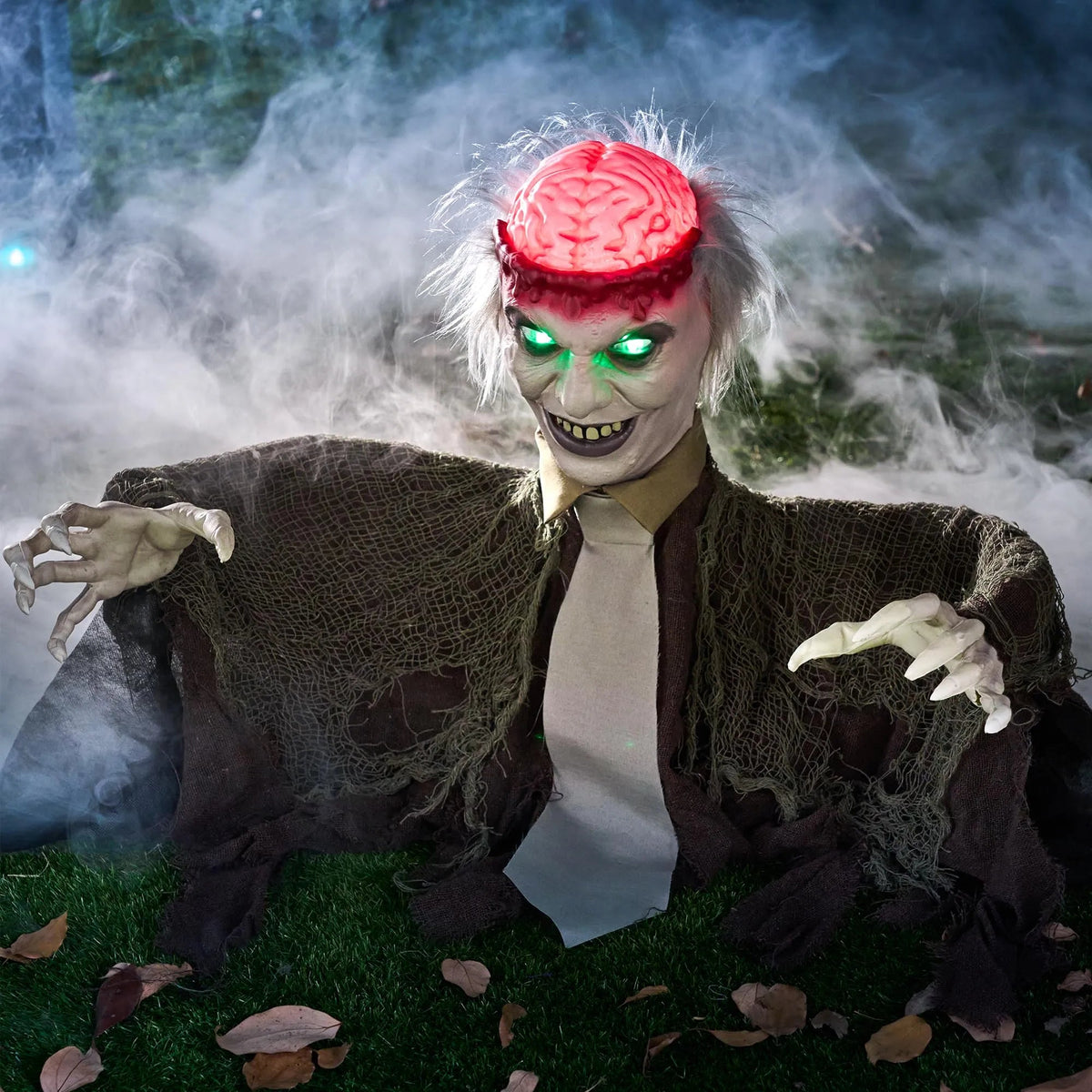 Halloween Zombie Groundbreaker Decoration with Light-Up Brain and Movable Hands