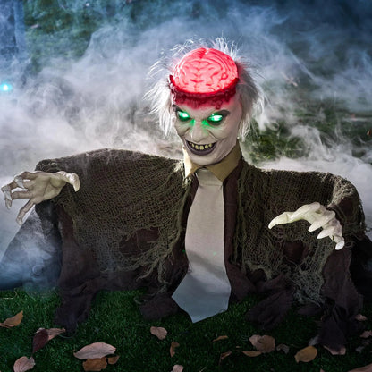 Halloween Zombie Groundbreaker Decoration with Light-Up Brain and Movable Hands