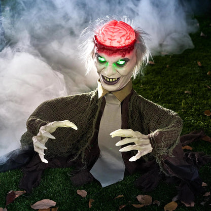 Halloween Zombie Groundbreaker Decoration with Light-Up Brain and Movable Hands