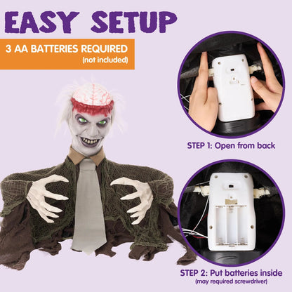 Halloween Zombie Groundbreaker Decoration with Light-Up Brain and Movable Hands