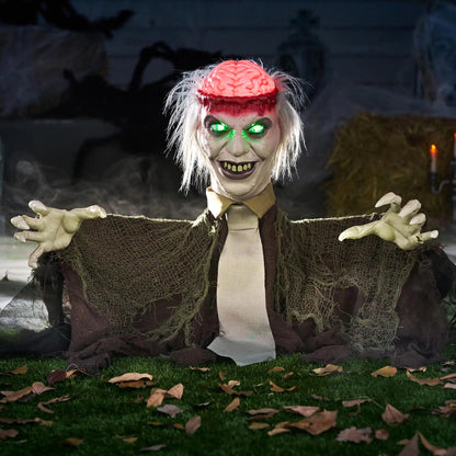 Halloween Zombie Groundbreaker Decoration with Light-Up Brain and Movable Hands