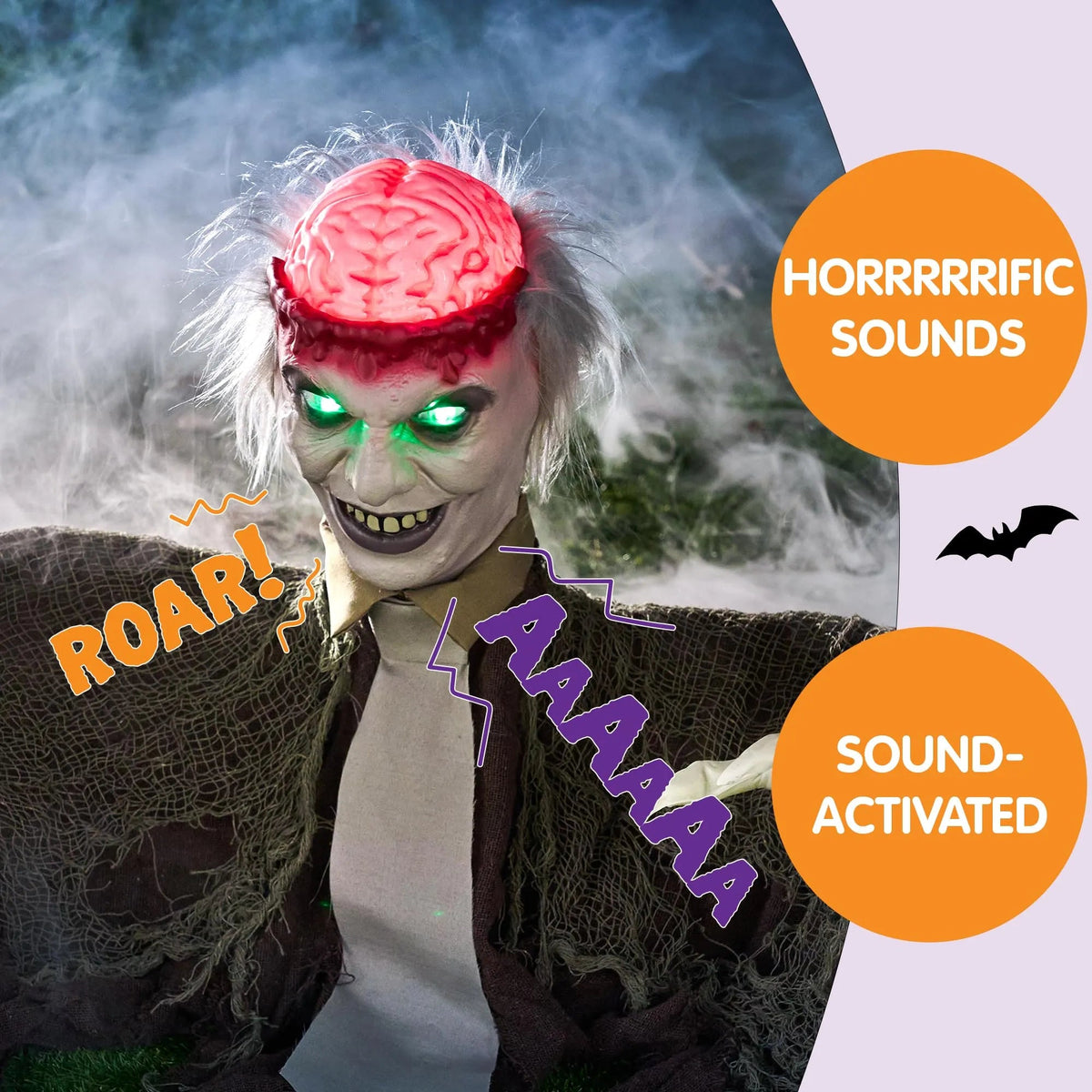 Halloween Zombie Groundbreaker Decoration with Light-Up Brain and Movable Hands