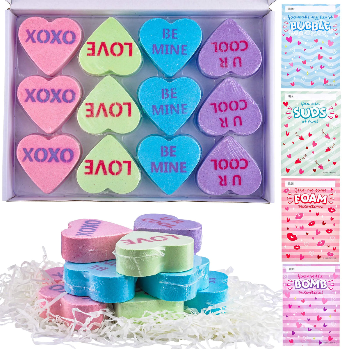 Valentine's Day Heart Shape Soap - 12 Pack Heart Soap Bath Bombs with Cards