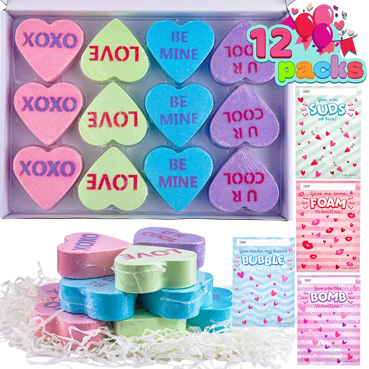 Valentine's Day Heart Shape Soap - 12 Pack Heart Soap Bath Bombs with Cards