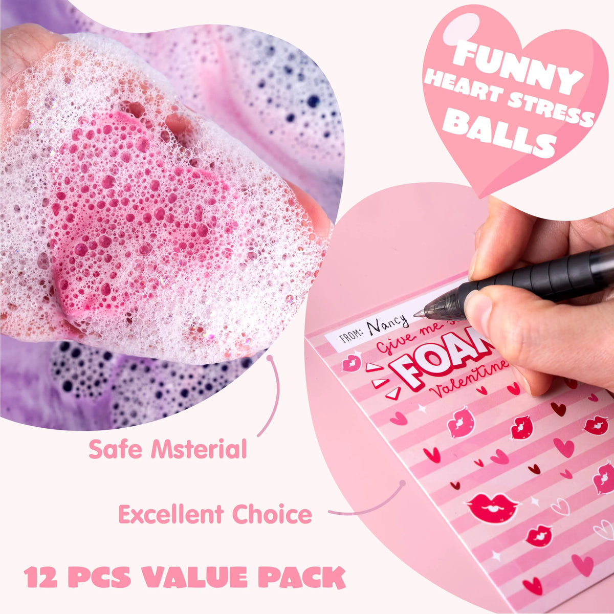 Valentine's Day Heart Shape Soap - 12 Pack Heart Soap Bath Bombs with Cards