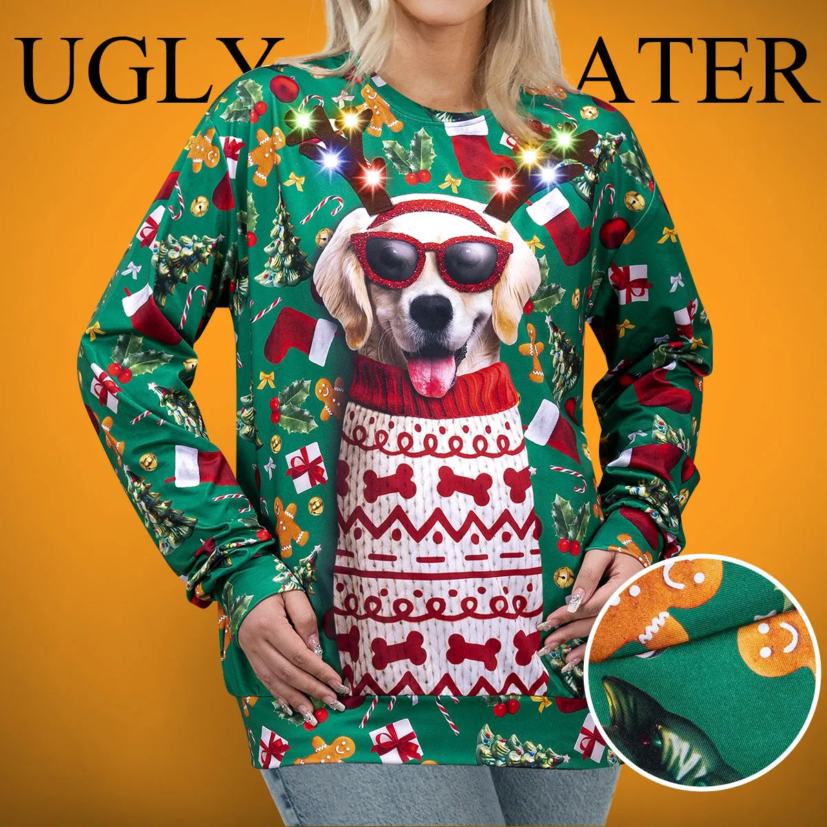 Unisex LED Light-Up Reindeer Puppy Christmas Sweatshirt