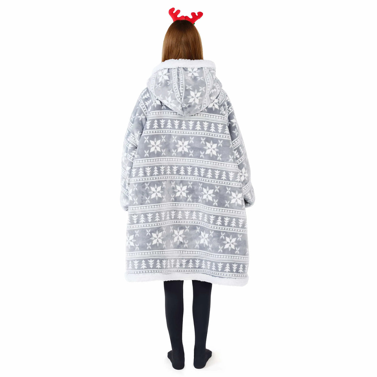 Adult Fleece Sherpa Snowflake Wearable Blanket Hoodie