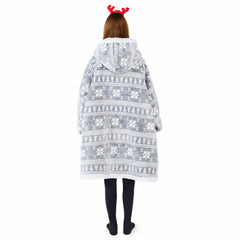 Adult Fleece Sherpa Snowflake Wearable Blanket Hoodie