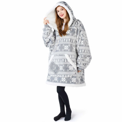 Adult Fleece Sherpa Snowflake Wearable Blanket Hoodie
