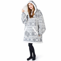 Adult Fleece Sherpa Snowflake Wearable Blanket Hoodie