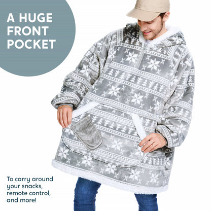 Adult Fleece Sherpa Snowflake Wearable Blanket Hoodie