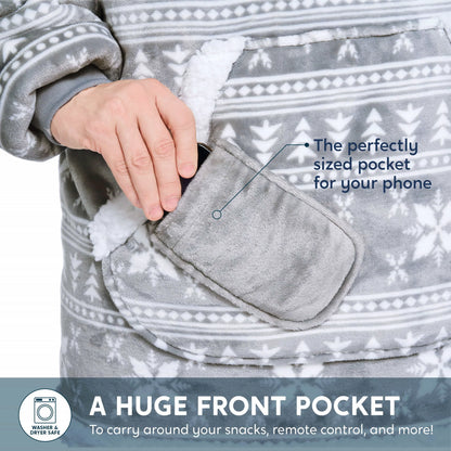 Adult Fleece Sherpa Snowflake Wearable Blanket Hoodie